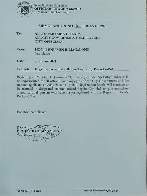 baguio in my pocket|MEMORANDUM NO. 18, SERIES OF 2021 .